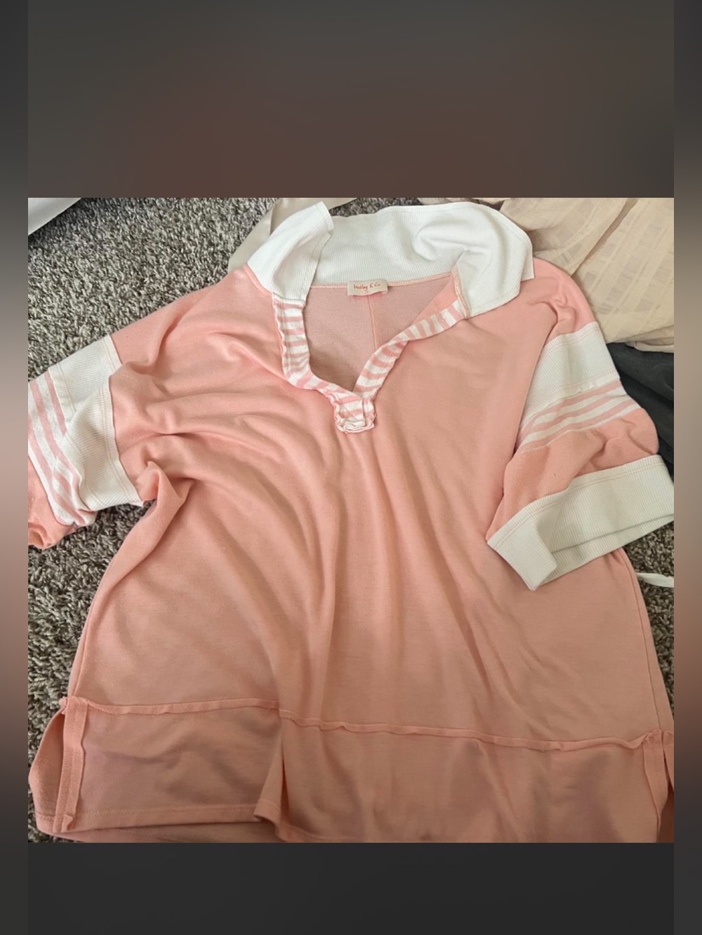 Light Pink Pullover Top with White Trim